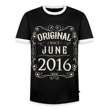 Vintage - Original since June 2016 Birthday - Men's Ringer Shirt - black/white - Front - AI Model Female 172 light (172cm) & AI Model Male 178 light (178cm)