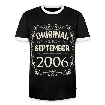 Vintage - Original since September 2006 Birthday - Men's Ringer Shirt - black/white - Front - AI Model Female 172 light (172cm) & AI Model Male 178 light (178cm)