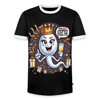 Vor 80 Jahren War Ich die Schnellste Frau - Männer Kontrast-T-Shirt - Schwarz/Weiß - Vorne - AI Model Female 172 light (172cm) & AI Model Male 178 light (178cm)
