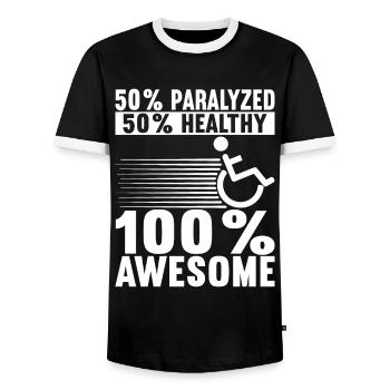 Personnes en fauteuil roulant Fauteuil roulant - T-shirt contrasté Homme - noir/blanc - Devant - AI Model Female 172 light (172cm) & AI Model Male 178 light (178cm)