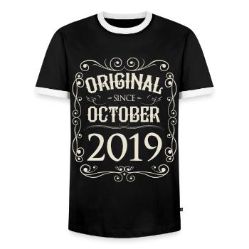 Vintage - Original since October 2019 Birthday - Men's Ringer Shirt - black/white - Front - AI Model Female 172 light (172cm) & AI Model Male 178 light (178cm)