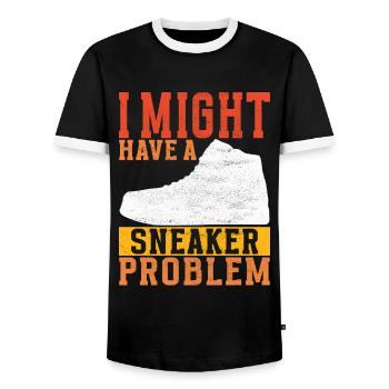 Sneakerhead Sneaker Collector - Men's Ringer Shirt - black/white - Front - AI Model Female 172 light (172cm) & AI Model Male 178 light (178cm)