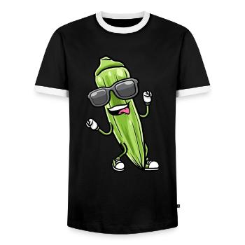 Dancing okra with sunglasses okra - Men's Ringer Shirt - black/white - Front - AI Model Female 172 light (172cm) & AI Model Male 178 light (178cm)