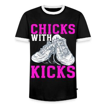 Sneakerhead Sneaker Collector - Men's Ringer Shirt - black/white - Front - AI Model Female 172 light (172cm) & AI Model Male 178 light (178cm)