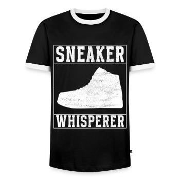 Sneakerhead Sneaker Collector - Men's Ringer Shirt - black/white - Front - AI Model Female 172 light (172cm) & AI Model Male 178 light (178cm)