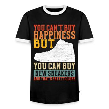 Sneakerhead Sneaker Collector - Men's Ringer Shirt - black/white - Front - AI Model Female 172 light (172cm) & AI Model Male 178 light (178cm)