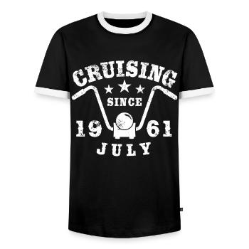 Cruising Biker Geburtstag Juli 1961 Motorrad - Männer Kontrast-T-Shirt - Schwarz/Weiß - Vorne - AI Model Female 172 light (172cm) & AI Model Male 178 light (178cm)
