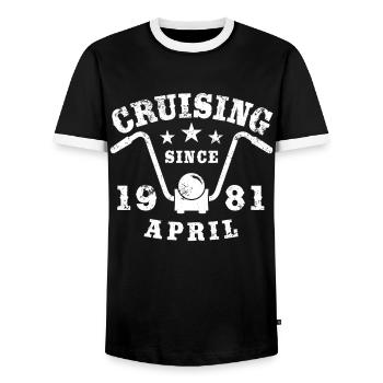 Cruising Biker Geburtstag April 1981 Motorrad - Männer Kontrast-T-Shirt - Schwarz/Weiß - Vorne - AI Model Female 172 light (172cm) & AI Model Male 178 light (178cm)