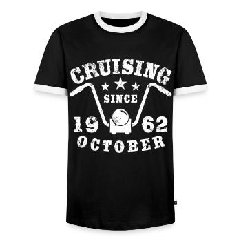 Cruising Biker Geburtstag Oktober 1962 Motorrad - Männer Kontrast-T-Shirt - Schwarz/Weiß - Vorne - AI Model Female 172 light (172cm) & AI Model Male 178 light (178cm)