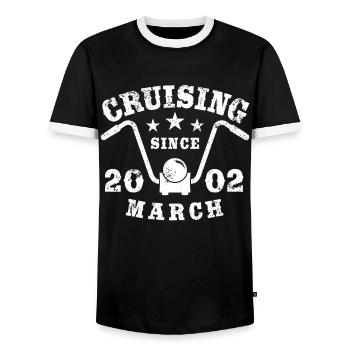 Cruising Biker Birthday March 2002 Motorcycle - Men's Ringer Shirt - black/white - Front - AI Model Female 172 light (172cm) & AI Model Male 178 light (178cm)