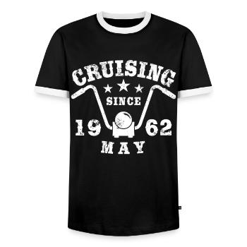 Cruising Biker Geburtstag Mai 1962 Motorrad - Männer Kontrast-T-Shirt - Schwarz/Weiß - Vorne - AI Model Female 172 light (172cm) & AI Model Male 178 light (178cm)