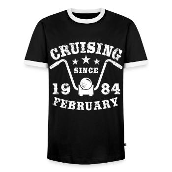 Cruising Biker Anniversaire Février 1984 Moto - T-shirt contrasté Homme - noir/blanc - Devant - AI Model Female 172 light (172cm) & AI Model Male 178 light (178cm)