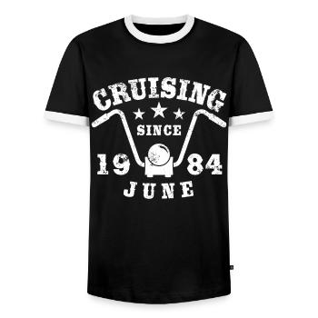Cruising Biker Anniversaire Juin 1984 Moto - T-shirt contrasté Homme - noir/blanc - Devant - AI Model Female 172 light (172cm) & AI Model Male 178 light (178cm)