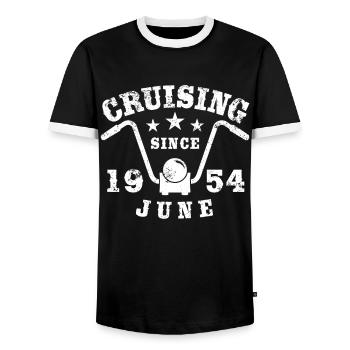 Cruising Biker Geburtstag Juni 1954 Motorrad - Männer Kontrast-T-Shirt - Schwarz/Weiß - Vorne - AI Model Female 172 light (172cm) & AI Model Male 178 light (178cm)