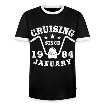 Cruising Biker Anniversaire Janvier 1984 Moto - T-shirt contrasté Homme - noir/blanc - Devant - AI Model Female 172 light (172cm) & AI Model Male 178 light (178cm)