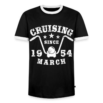 Cruising Biker Geburtstag März 1954 Motorrad - Männer Kontrast-T-Shirt - Schwarz/Weiß - Vorne - AI Model Female 172 light (172cm) & AI Model Male 178 light (178cm)