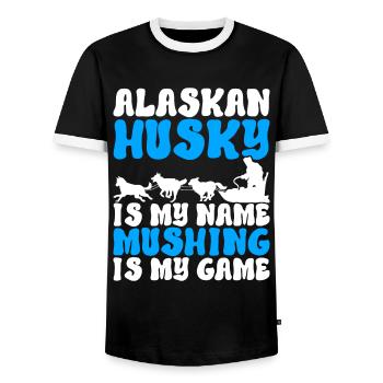 Sledding Sled dogs - Men's Ringer Shirt - black/white - Front - AI Model Female 172 light (172cm) & AI Model Male 178 light (178cm)