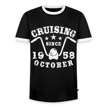 Cruising Biker Geburtstag Oktober 1958 Motorrad - Männer Kontrast-T-Shirt - Schwarz/Weiß - Vorne - AI Model Female 172 light (172cm) & AI Model Male 178 light (178cm)