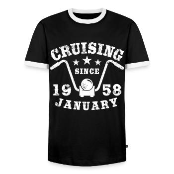 Cruising Biker Geburtstag Januar 1958 Motorrad - Männer Kontrast-T-Shirt - Schwarz/Weiß - Vorne - AI Model Female 172 light (172cm) & AI Model Male 178 light (178cm)