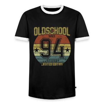 January 1994 - Geburtstag im Januar Oldschool - Männer Kontrast-T-Shirt - Schwarz/Weiß - Vorne - AI Model Female 172 light (172cm) & AI Model Male 178 light (178cm)