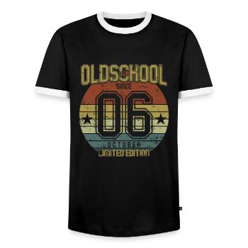 October 2006 - Birthday in October Oldschool - Men's Ringer Shirt - black/white - Front - AI Model Female 172 light (172cm) & AI Model Male 178 light (178cm)