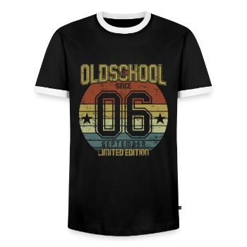 September 2006 - Birthday in September Oldschool - Men's Ringer Shirt - black/white - Front - AI Model Female 172 light (172cm) & AI Model Male 178 light (178cm)