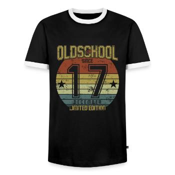 December 2017 - Birthday in December Oldschool - Men's Ringer Shirt - black/white - Front - AI Model Female 172 light (172cm) & AI Model Male 178 light (178cm)