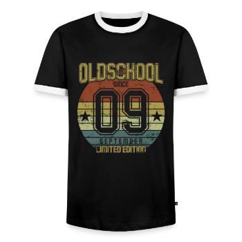 September 2009 - Birthday in September Oldschool - Men's Ringer Shirt - black/white - Front - AI Model Female 172 light (172cm) & AI Model Male 178 light (178cm)