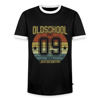 Mai 2009 - Anniversaire en mai Oldschool - T-shirt contrasté Homme - noir/blanc - Devant - AI Model Female 172 light (172cm) & AI Model Male 178 light (178cm)