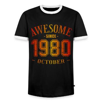 October 1980 - Geburtstag im Oktober Awesome - Männer Kontrast-T-Shirt - Schwarz/Weiß - Vorne - AI Model Female 172 light (172cm) & AI Model Male 178 light (178cm)