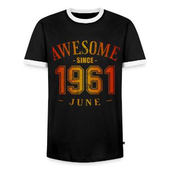 June 1961 - Birthday in June Awesome - Men's Ringer Shirt - black/white - Front - AI Model Female 172 light (172cm) & AI Model Male 178 light (178cm)