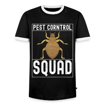 Pest Control Exterminator - Men's Ringer Shirt - black/white - Front - AI Model Female 172 light (172cm) & AI Model Male 178 light (178cm)