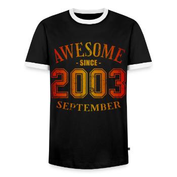 September 2003 - September Awesome Birthday - Men's Ringer Shirt - black/white - Front - AI Model Female 172 light (172cm) & AI Model Male 178 light (178cm)
