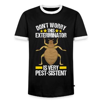 Pest Control Exterminator - Men's Ringer Shirt - black/white - Front - AI Model Female 172 light (172cm) & AI Model Male 178 light (178cm)