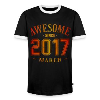March 2017 - Birthday in March Awesome - Men's Ringer Shirt - black/white - Front - AI Model Female 172 light (172cm) & AI Model Male 178 light (178cm)
