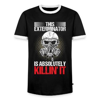 Pest Control Exterminator - Men's Ringer Shirt - black/white - Front - AI Model Female 172 light (172cm) & AI Model Male 178 light (178cm)