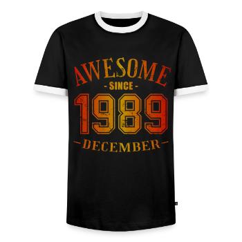 December 1989 - Geburtstag im Dezember Awesome - Männer Kontrast-T-Shirt - Schwarz/Weiß - Vorne - AI Model Female 172 light (172cm) & AI Model Male 178 light (178cm)