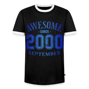 September 2000 - Birthday in September Awesome - Men's Ringer Shirt - black/white - Front - AI Model Female 172 light (172cm) & AI Model Male 178 light (178cm)