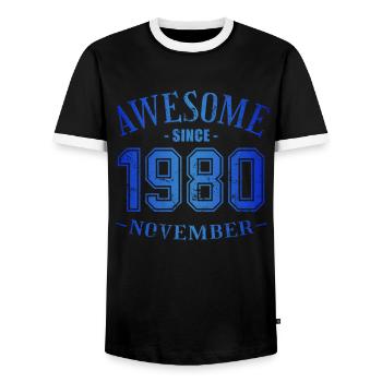 November 1980 - Geburtstag im November Awesome - Männer Kontrast-T-Shirt - Schwarz/Weiß - Vorne - AI Model Female 172 light (172cm) & AI Model Male 178 light (178cm)