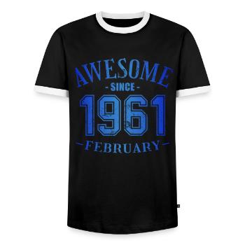 February 1961 - Birthday in February Awesome - Men's Ringer Shirt - black/white - Front - AI Model Female 172 light (172cm) & AI Model Male 178 light (178cm)