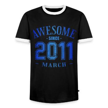 March 2011 - Birthday in March Awesome - Men's Ringer Shirt - black/white - Front - AI Model Female 172 light (172cm) & AI Model Male 178 light (178cm)