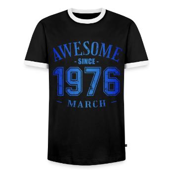 March 1976 - Geburtstag im März Awesome - Männer Kontrast-T-Shirt - Schwarz/Weiß - Vorne - AI Model Female 172 light (172cm) & AI Model Male 178 light (178cm)