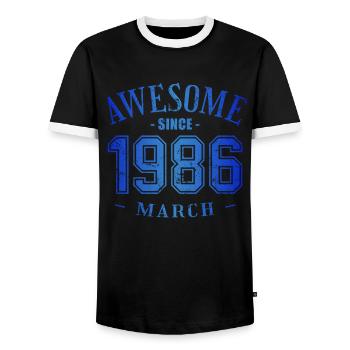 March 1986 - Geburtstag im März Awesome - Männer Kontrast-T-Shirt - Schwarz/Weiß - Vorne - AI Model Female 172 light (172cm) & AI Model Male 178 light (178cm)