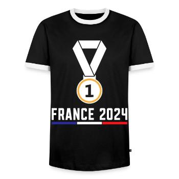 j'peux pas j'ai jeux tour eiffel France - T-shirt contrasté Homme - noir/blanc - Devant - AI Model Female 172 light (172cm) & AI Model Male 178 light (178cm)