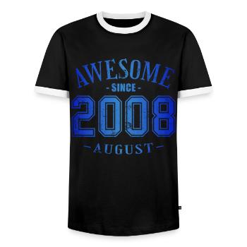 August 2008 - Birthday in August Awesome - Men's Ringer Shirt - black/white - Front - AI Model Female 172 light (172cm) & AI Model Male 178 light (178cm)