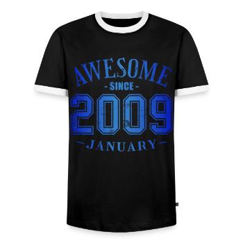 Janvier 2009 - Anniversaire en janvier Génial - T-shirt contrasté Homme - noir/blanc - Devant - AI Model Female 172 light (172cm) & AI Model Male 178 light (178cm)