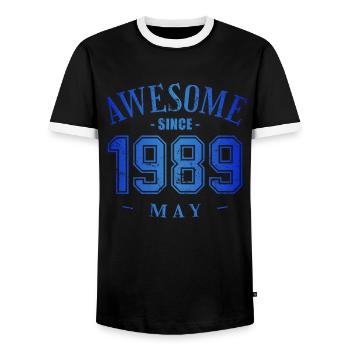 May 1989 - Geburtstag im Mai Awesome - Männer Kontrast-T-Shirt - Schwarz/Weiß - Vorne - AI Model Female 172 light (172cm) & AI Model Male 178 light (178cm)