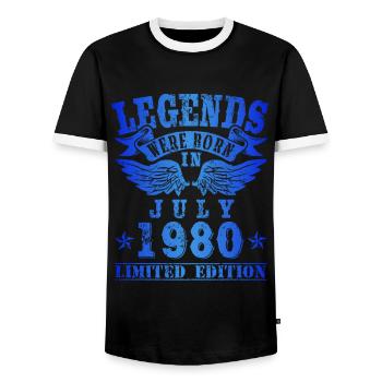 Legends were born in Juli 1980 Geburtstag - Männer Kontrast-T-Shirt - Schwarz/Weiß - Vorne - AI Model Female 172 light (172cm) & AI Model Male 178 light (178cm)