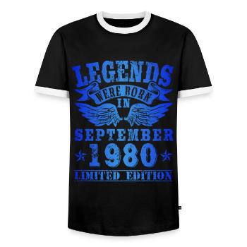 Legends were born in September 1980 Geburtstag - Männer Kontrast-T-Shirt - Schwarz/Weiß - Vorne - AI Model Female 172 light (172cm) & AI Model Male 178 light (178cm)