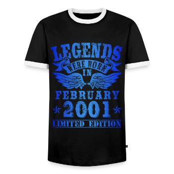 Legends were born in Februar 2001 Geburtstag - Männer Kontrast-T-Shirt - Schwarz/Weiß - Vorne - AI Model Female 172 light (172cm) & AI Model Male 178 light (178cm)